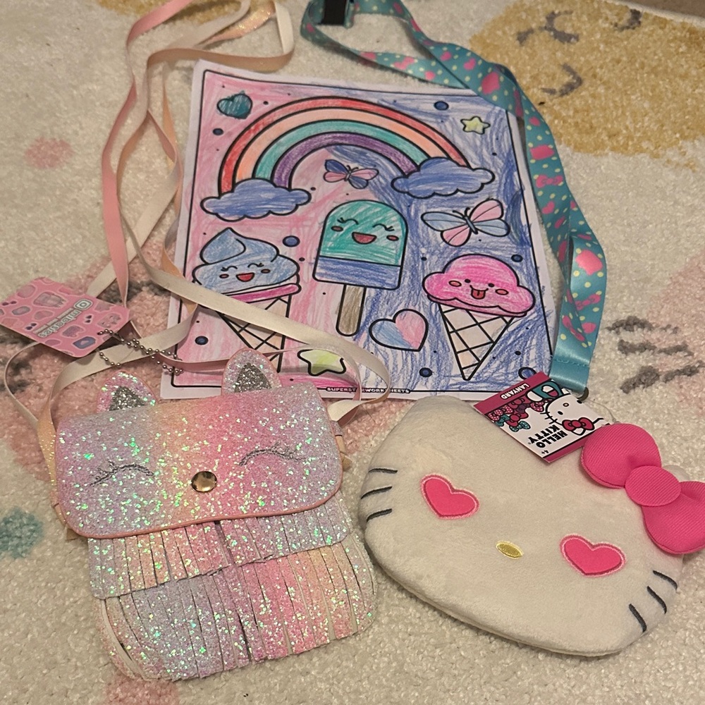 Glittery Cat and Hello Kitty Kids Pouch - Both NWT